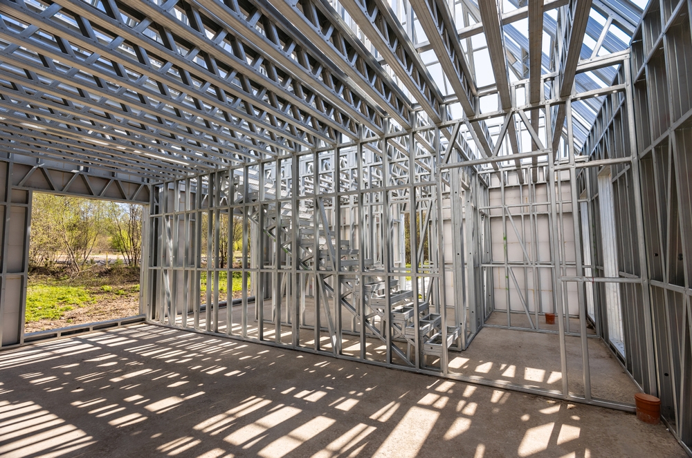 Light,gauge,steel,framing,system,used,for,house,construction.,wall